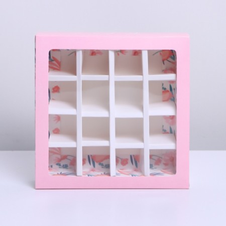 Box for sweets, confectionery packaging, 16 cells, “bloom” 17.7 x 17.7 x 3.8 cm-1