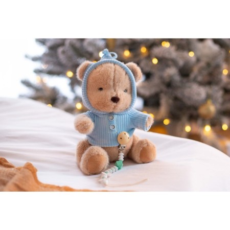 Gift set: Soft toy "Bear" + Holder for a dummy, blue-9