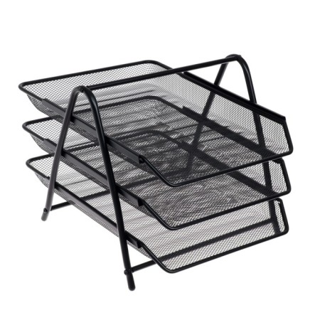 Horizontal paper tray, 3 Brauberg Germanium compartments, metal mesh, black-1