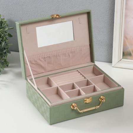 Casket to the leatherette for jewelry "Case. Chess" Green 17.5x24x9 cm-2