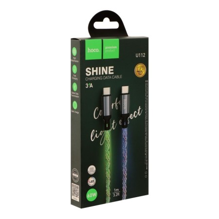 Cable Hoco U112, Type-C-Type-C, 3 A, 1 m, luminous, grunt-8