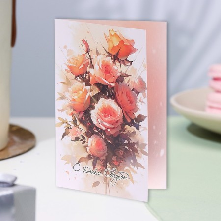 Postcard "Happy Wedding Day!" Roses, A6-3