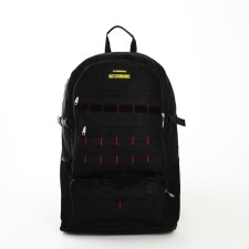 Tourist backpack on lightning, with an increase, 6 outer pockets, black color