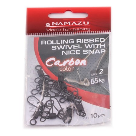 Twal with a fastener Namazu Pro Rolling Ribbed Swivel, Carbon, Size 2. Test-65 kg