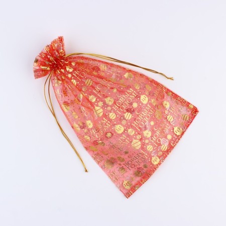 Gift bag “Happy New Year”, organza, red, 20 x 30 cm, new year-4