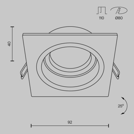 The built-in lamp Technical DL026-2-01B, 1x50W, 9.2x9.2x4 cm, GU10, Black Color Black-8