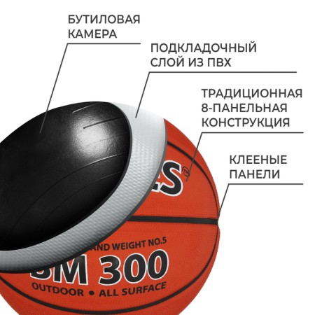 Basketball ball Torres BM300, B00015, rubber, glued, 8 panels, p. 5-2