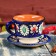 Tea couple of Rishtan ceramics "Flowers", 100 ml, (plate 10cm, cup 7.5cm), blue