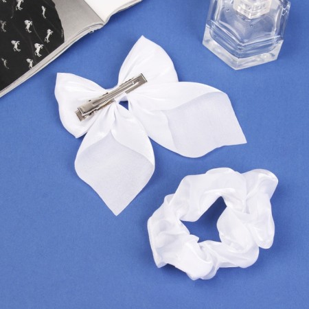 Hair set "Schoolgirl" (elastic band 10 cm, clamp 9 cm) classic volume, white-2