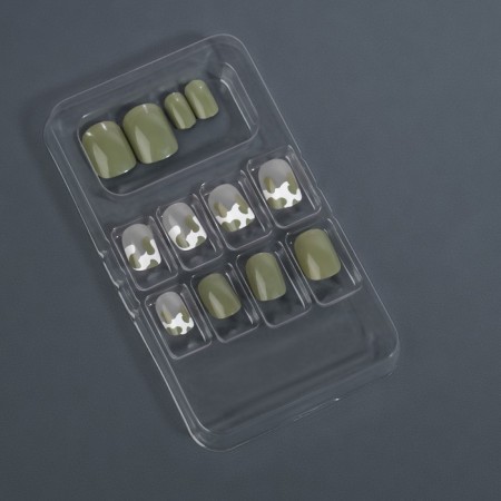 Hakki overhead nails, 12 pcs, with glue plates, soft square shape, green/white color-5