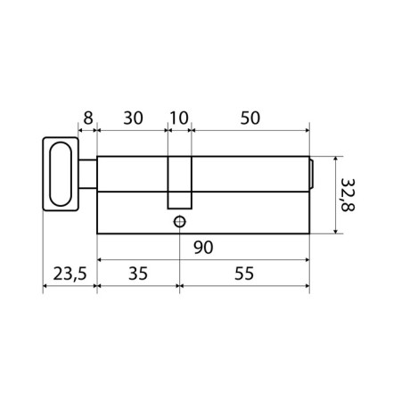The cylinder mechanism standard Max, 90 mm (55x35V), 5 keys, key/turntable, matte nickel 1024813-2