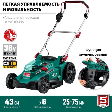 Lawn mower Battery bison GKL-4336, 36 V, Brightless engine, without battery and ZOM, 55 liters-1