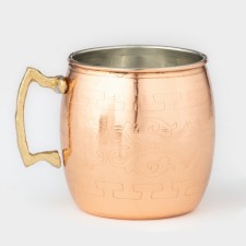 Copper mug, 450 ml, d = 8 cm, h = 8.5 cm, brass handle, with a pattern, 1 variety