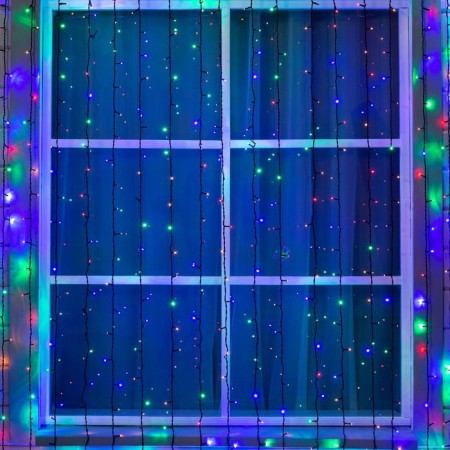 Garland "Curtain" 2 × 9 m, IP44, UMS, dark thread, 1800 LED, glow of multi, 220 V