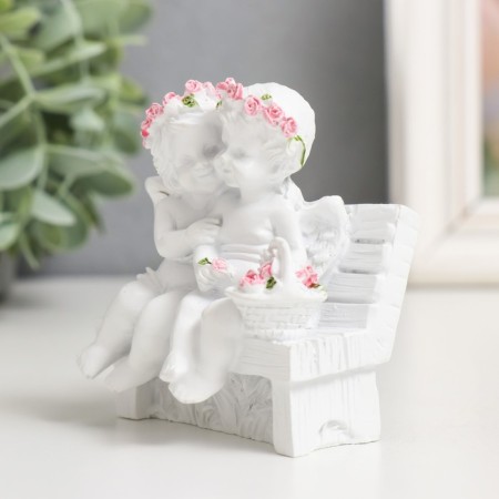 Souvenir "2 Angel in a pink wreath on a bench" 8x7x5 cm-4