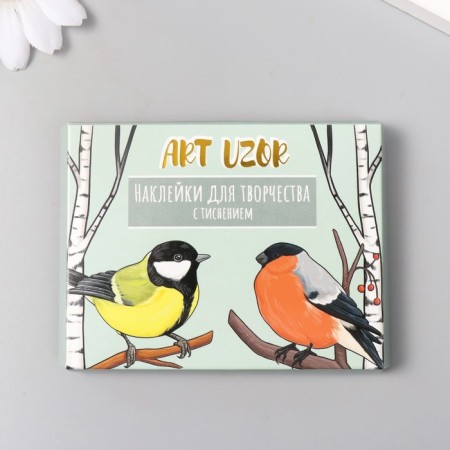 Stickers for creativity "City and forest birds" embossing gold set 48 pcs 9x7x0.8 cm-5