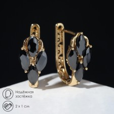 Earrings with circus rhinestones, quartet, black color in pink gold