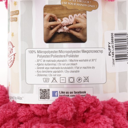 Yarn "Puffy" 100 % micropoliester 9m/100g (149 raspberries)-2