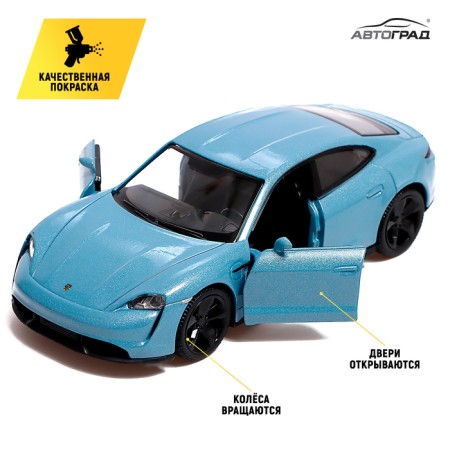 Metal machine Porsche Taycan Turbo S, 1:32, doors, inertia, blue color open-2