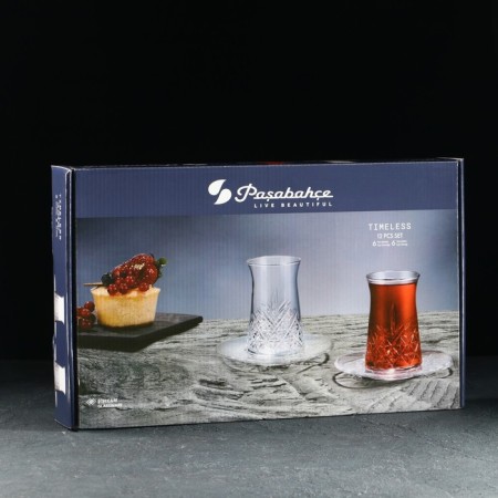 Glass tea set, 12 items: 6 glasses 160 ml, 6 saucer d = 12.3 cm-3