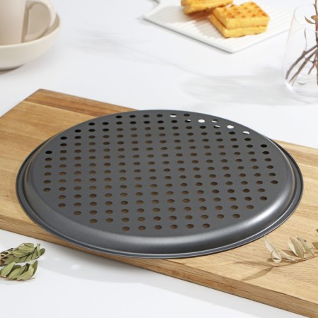 Form for pizza "Jacqueline", 33 × 1.5 cm, perforated, anti -stick coating, black color-2