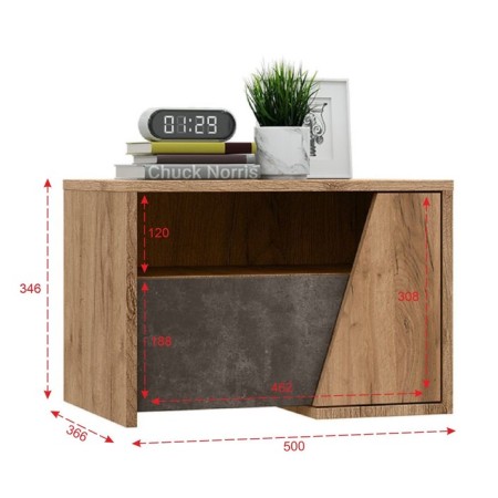 Bedside table Sorento, 500x366x346, oak craft/concrete dark-2