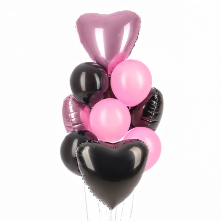 A set of balloons "Black-pink hearts", foil, latex, 10 pcs.-1