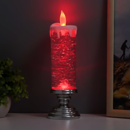 Lava-lamp "Frosty candle" LED from 3haa USB batteries silver 7x7x28cm-9