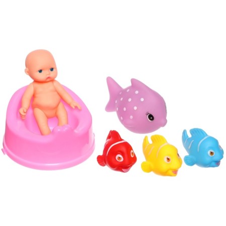 A set of rubber toys for the bathtub "Pups with colored fish", 6 pcs, crush me-10