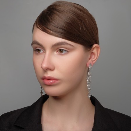 Hanging earrings with rhinestones "openwork" delight, white color in silver, 9 cm-4