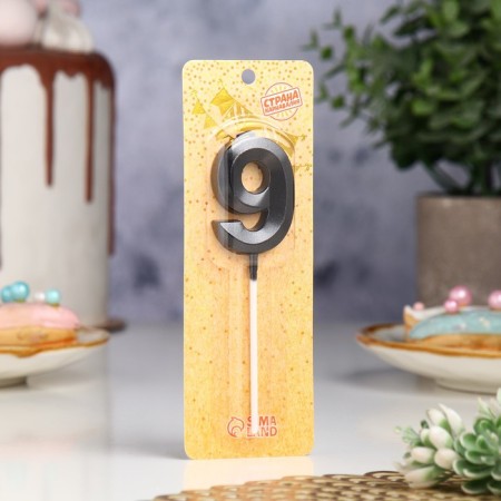 Candle in the cake on the skewer "Fine", the number "9", black, 5 cm-4