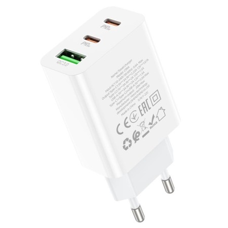 Network charger Hoco C99a, 2 Type-C, 1 USB, 20 W, 3 A, PD + Qc, white-4