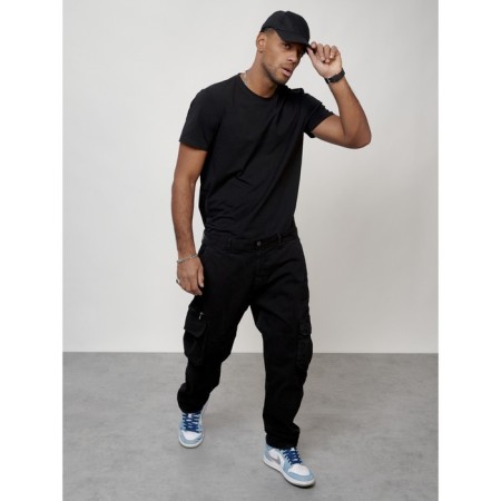 Cargo jeans male, size 52, black color-7