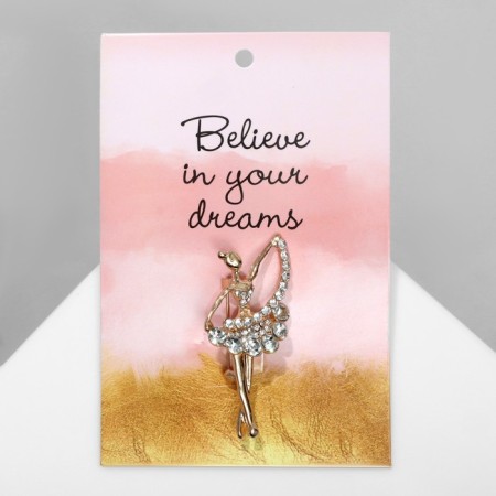 Brooch "Ballerina" with a ribbon, white color in gold