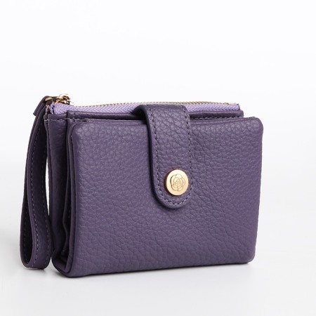 Women's wallet on the button, purple color