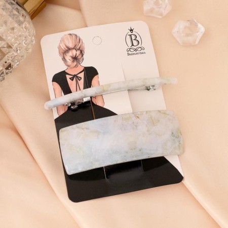 Halfish hair clip "Marble pattern" (set 2 pcs) 9 cm and 9.5 cm-2
