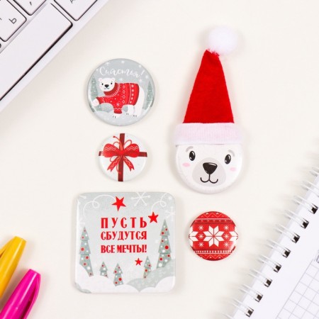 New Year of the icon sets 5 pcs d = 25 mm d = 35 mm "Bear" 8.5x12.5 cm-2