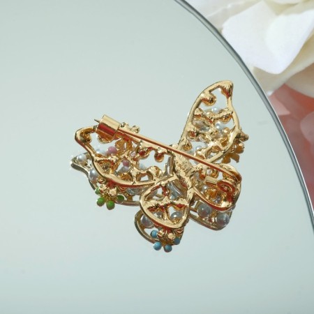 Brooch "Butterfly" in flowers, colored in gold-2