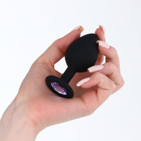 Anal traffic jam-hoods, with a crystal, without vibration, Soft silicone, 35 x 80 mm, black-3