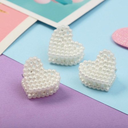 Hair crab "Beatrice Bunny" (set of 5 pcs) hearts, 2 cm, white-1