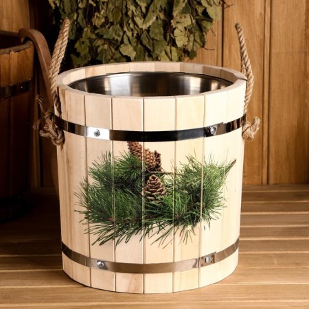 Lipes, 12 liters, stainless insert, stainless rim, ropes, "spruce branch"-4