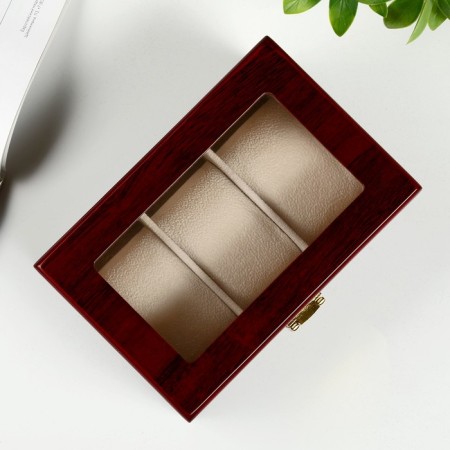 Casket wood for clock 3 departments "Red-brown" varnish 8x16.5x11 cm-4