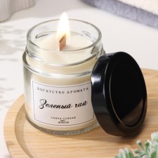 Aromatic candle made of soy wax in a bank, 150 g, wooden wick, green tea