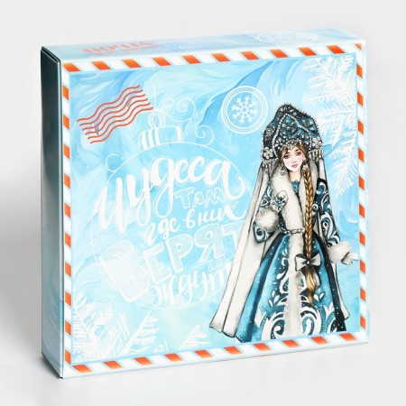 New Year. Box for 16 sweets "New Year's Post", 17.7x17.7x3.8 cm, confectionery packaging-2