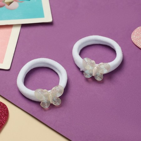 Hair elastic band "Fairy" (set 2 pcs) butterfly, 4 cm, white-1