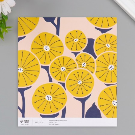 Scrapbooking paper "Yellow flowers" density 180 grams set 10 pcs 15.5x17 cm-1