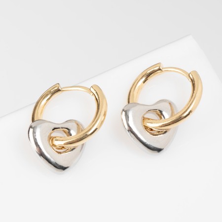 Earrings with the removable element "transformer" heart, color gold with silver-1