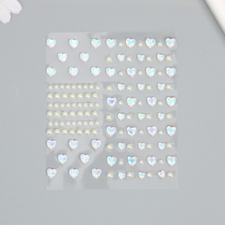 Stick plastic rhinestones "Hearts and pearls" 12x10 cm-1