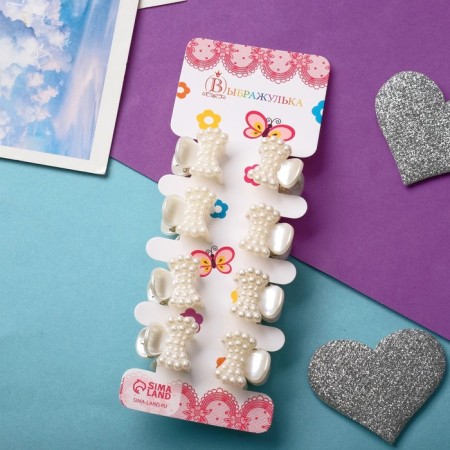 Hair crab "Beatrice" (set of 8 pcs) bow, 2 cm, white