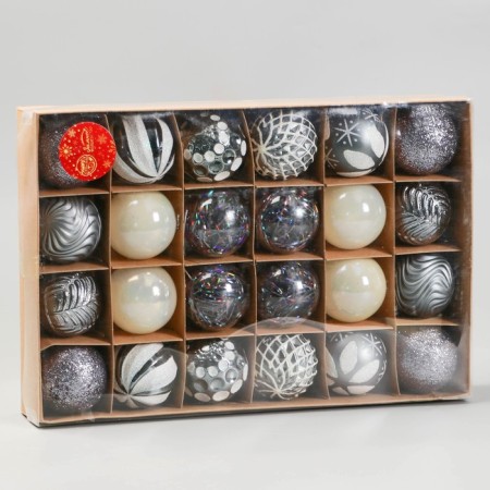 Set of balls plastic D-6 cm, 24 pcs "Melody" Assorted Lux, white silver lilac-1